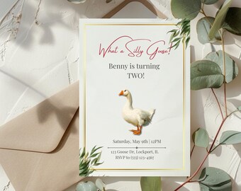 Funny Goose Invitation Silly Goose Birthday Party Invite Editable Canva Template Digital Printable
