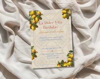 Italian Summer Birthday Invitation Tuscan Tile Party Invite Editable Canva Template Digital Printable Amalfi Lemon La Dolce Vita Celebration