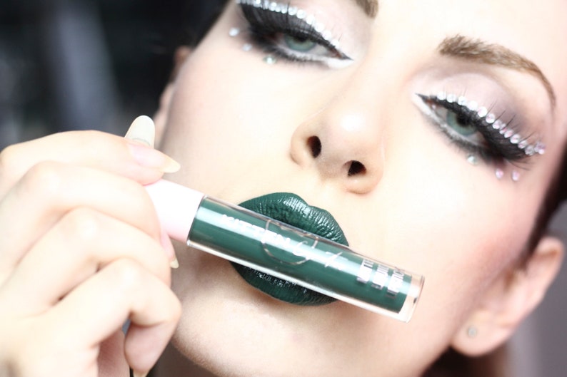 Green Emerald City Lipstick Liquid Matte Vegan & Cruelty-Free Waterproof Longwear Makeup Kitten Cosmetics image 4