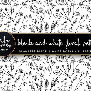Seamless SVG Floral Pattern 4, Wildflower Doodles for Engraving, Sublimation Wraps, Laser Cut, + Black and White PNG, Commercial Use Print