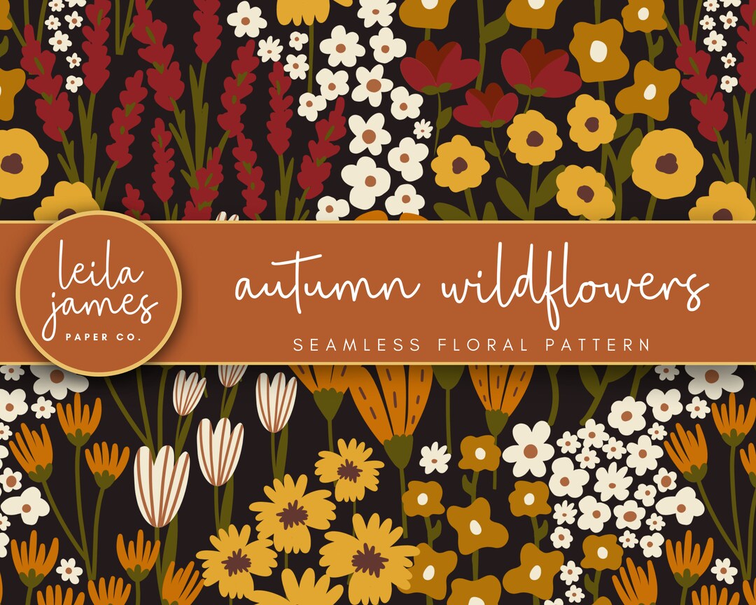 Autumn Wildflower Seamless Pattern, Fall Floral Digital Paper (PNG) - Etsy