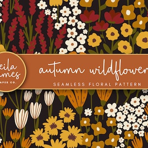 Autumn Wildflowers Seamless Pattern, Autumn Floral Digital Paper, Fall Patterns, Fall Floral, Thanksgiving Digital Paper, Commercial Use