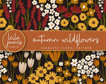 Autumn Wildflower Seamless Pattern, Fall Floral Digital Paper (PNG)