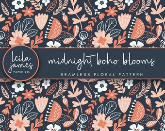 Midnight Boho Blooms Seamless Floral Pattern (Digital Download)