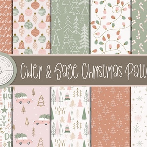 Cider and Sage Christmas Seamless Patterns, Winter Digital Paper, Printable Paper Set, DIY Gift Wrap, Scrapbooking, for Commercial Use