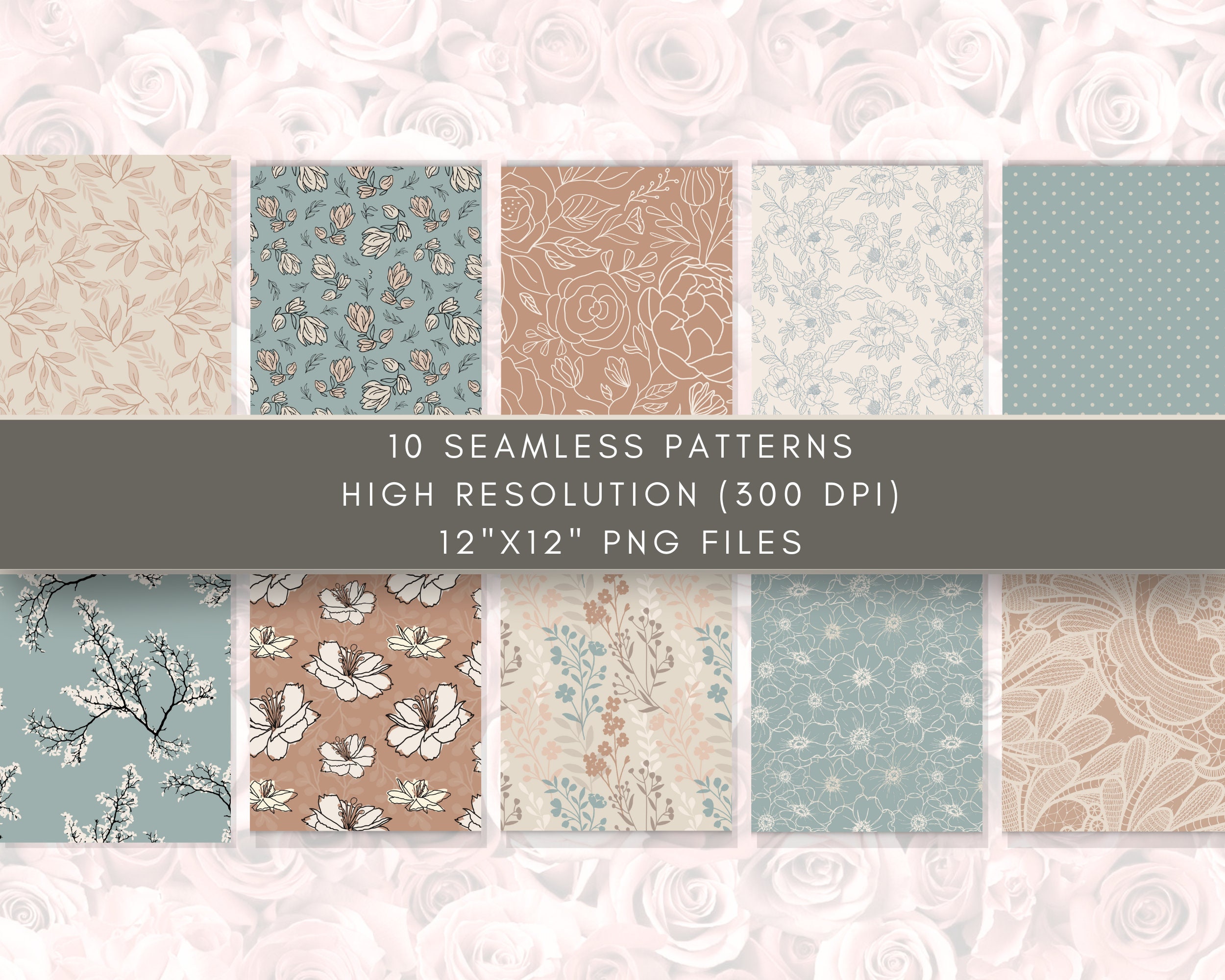 Vintage Floral Seamless Patterns, Digital Paper Set (PNG, SVG) - Etsy