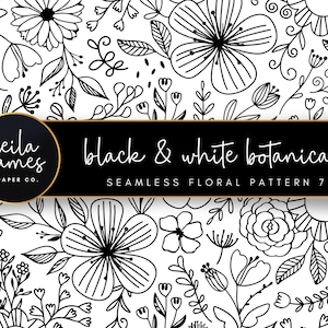 Seamless SVG Floral Pattern 5, Flower Doodles for Engraving, Sublimation Wraps, Laser Cut, Stencils + Black and White PNG, Commercial Use