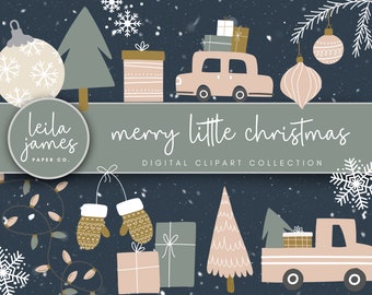 Merry Little Christmas Clipart, Holiday Clipart, Christmas Printables, Christmas Tree, Ornaments, Baubles, Snowflakes, Holiday Graphics