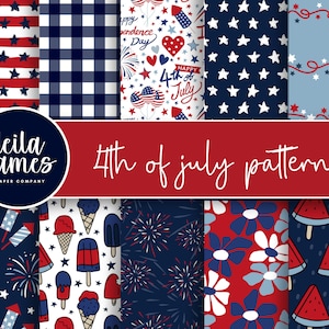 4th of July Seamless Pattern Bundle, Summer Patterns, Red White & Blue Digital Paper, July 4th Patterns, Firework Pattern, Stars and Stripes