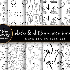 Modelli estivi SVG senza soluzione di continuità, design per vacanze al mare, incisione, involucri per sublimazione, taglio laser, PNG in bianco e nero, per uso commerciale