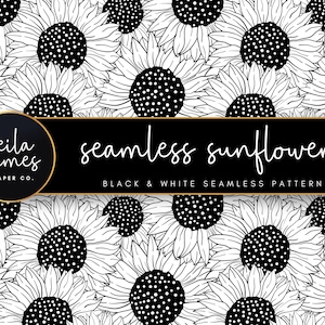 Seamless SVG Floral Pattern, Sunflower Design for Engraving, Sublimation Wraps, Laser Cut, Stencils + Black and White PNG, Commercial Use