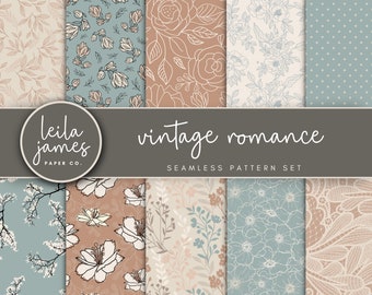Vintage Floral Seamless Patterns, Digital Paper Set (PNG, SVG)