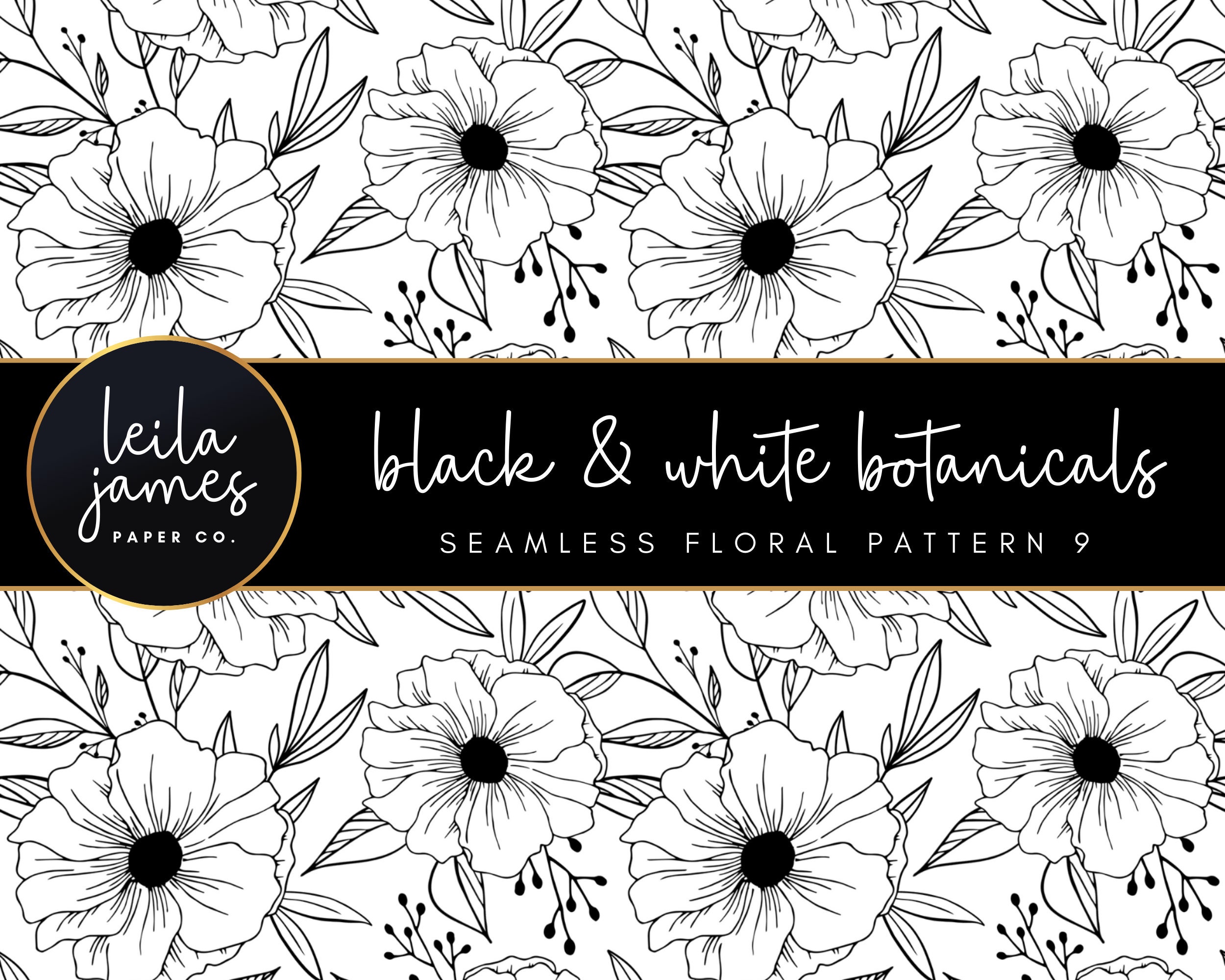 Black and White Seamless Floral Pattern 9, SVG Floral Pattern, Seamless ...