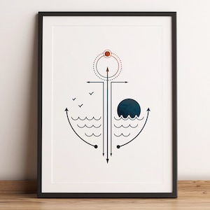 Geometrischer Anker Druck, Segeln Print, Segelgeschenke, Segelkunst, Segelposter, Maritimes Poster, Geometrisches Meer Print, Poster Anker, Segel