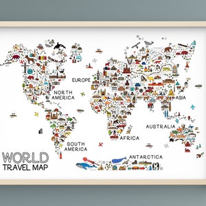 Kids World Map, Playroom Prints, Educational Posters, World Map Kids, Playroom, Childrens World Map, World Map Poster Kids, Animal World Map