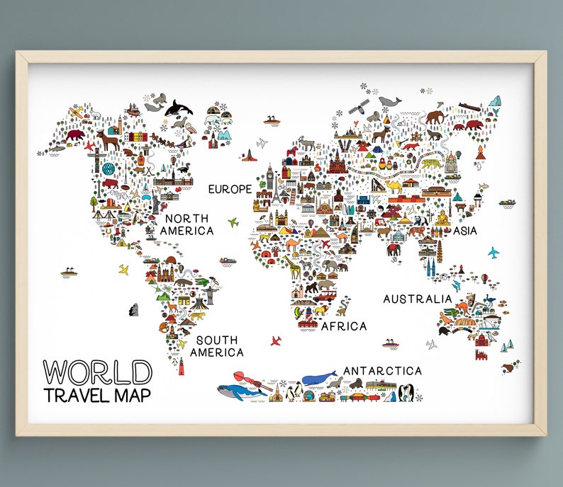Kids World Map Playroom Prints Educational Posters World Etsy UK