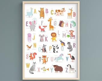 Alphabet Poster, Nursery Prints, Alphabet Print, Nursery Wall Art, ABC Poster, Animal Alphabet Print, Alphabet, Animal Prints for Nursery