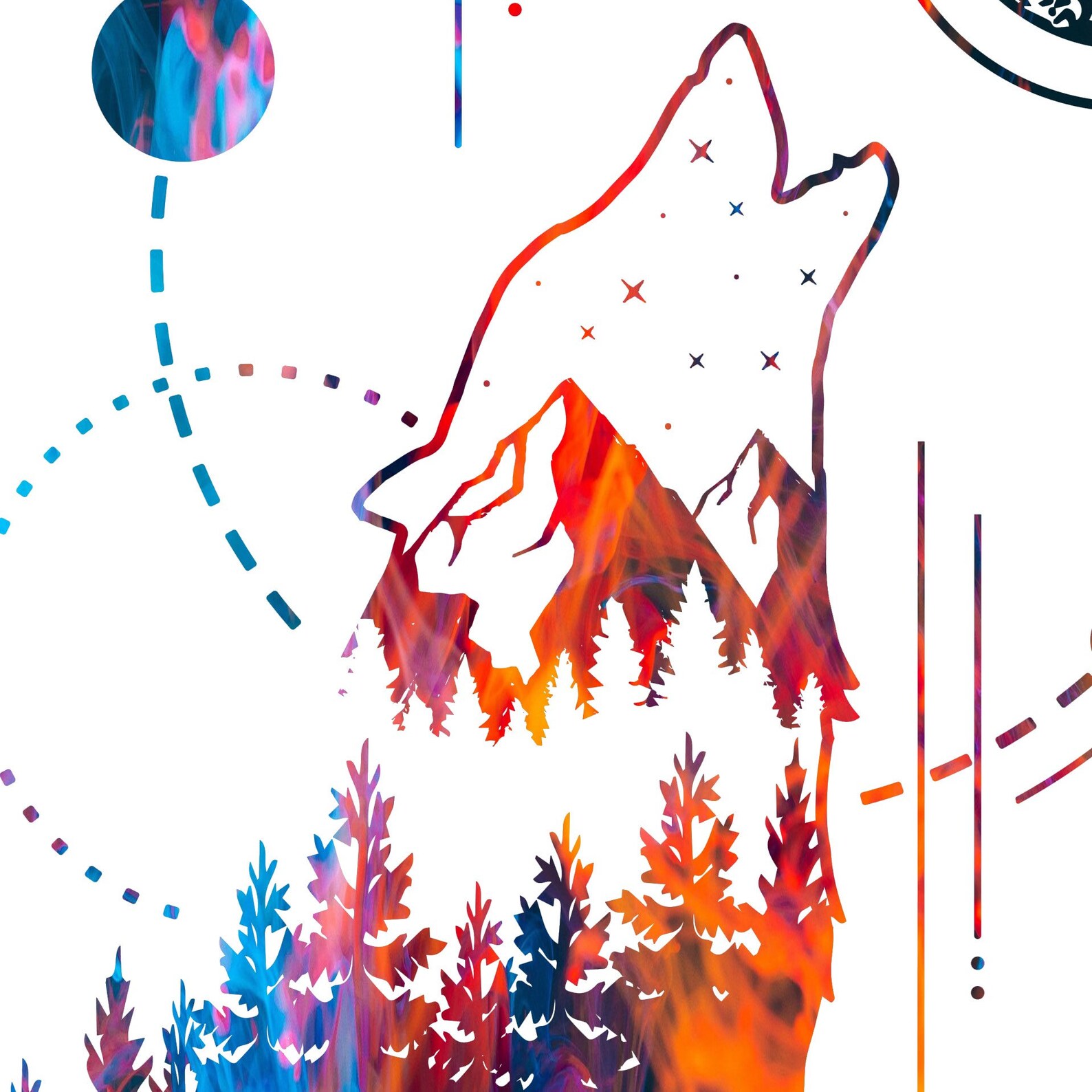 Geometric Wolf Print Wolf Gifts Howling Moon Howling Wolf Etsy