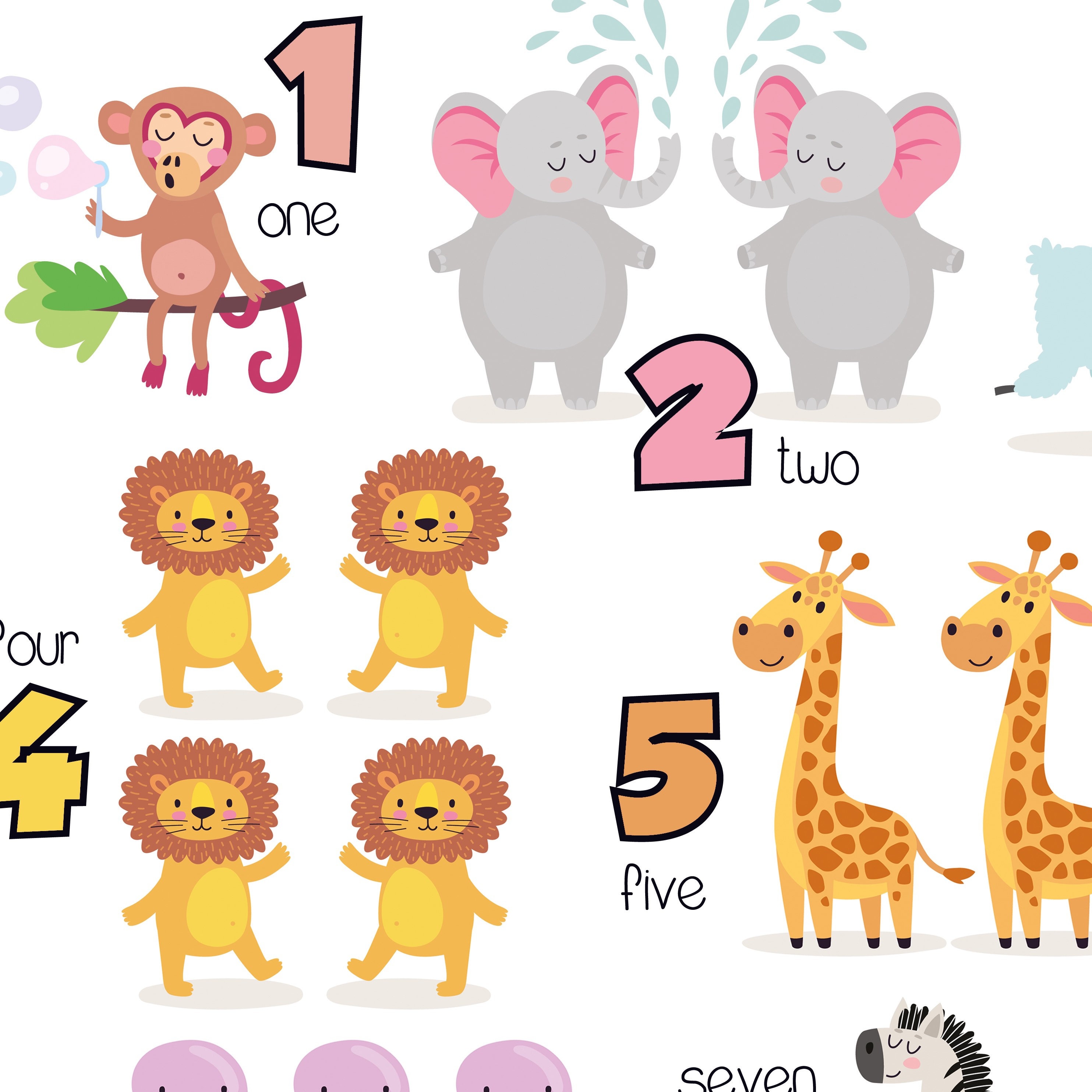 Animal Number Poster Number Poster for Kids Number Print Etsy
