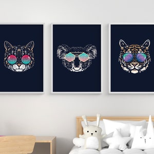 10 animales divertidos con gafas de sol, estampados de animales divertidos, póster de gafas de sol, caras de animales, estampado de animales geniales, ilustración de animales, animales divertidos