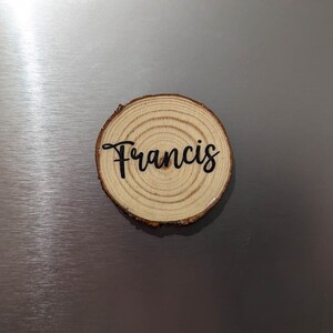 Magnetic Wooden Slice Bombomniere, Wedding, Birthday Name Placecards