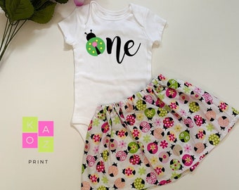 Ladybug Birthday Outfit,Baby girl Ladybug Outfit, Toddler and baby Girls skirts, Ladybug Birthday Shirt Personalized