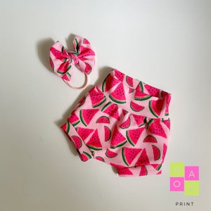 Watermelon bummies and bow, Girls bummies, Watermelon outfit, Bummies and Bow set