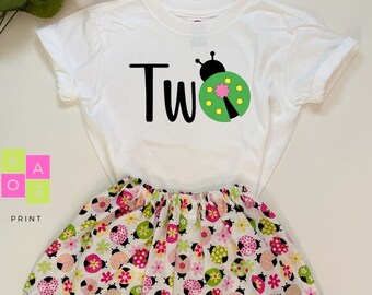 Ladybug Second Birthday Outfit: Toddler Girl Shirt & Skirt Set