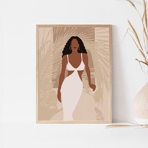 Black woman print, African american art, Abstract Palm leaf, Boho wall art, Printable wall art, Black girl art print, Boho Fashion print