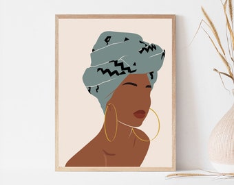 Afro Black boho woman print, African American wall art, Black girl art print, African woman print, Boho home decor, Boho woman print