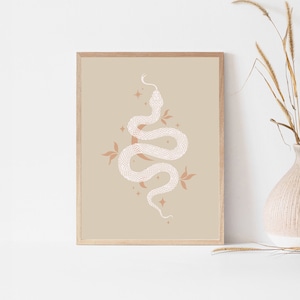 Snake boho print, Mystical snake print, Botanical snake print, Printable wall art, Snake Wall Art, Boho magic art print, Abstract Boho print