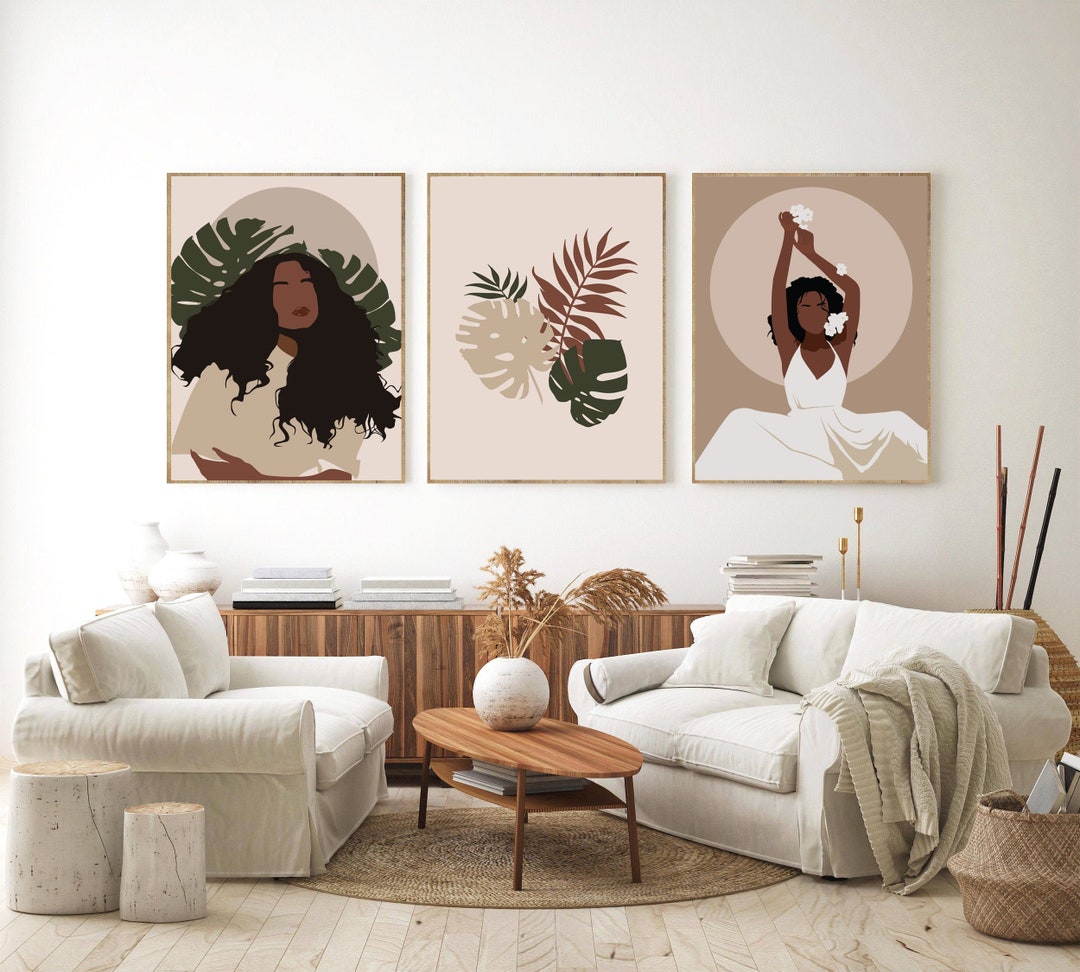 Set of 3 Prints, Boho Gallery Wall Set, Black Woman Print, African ...