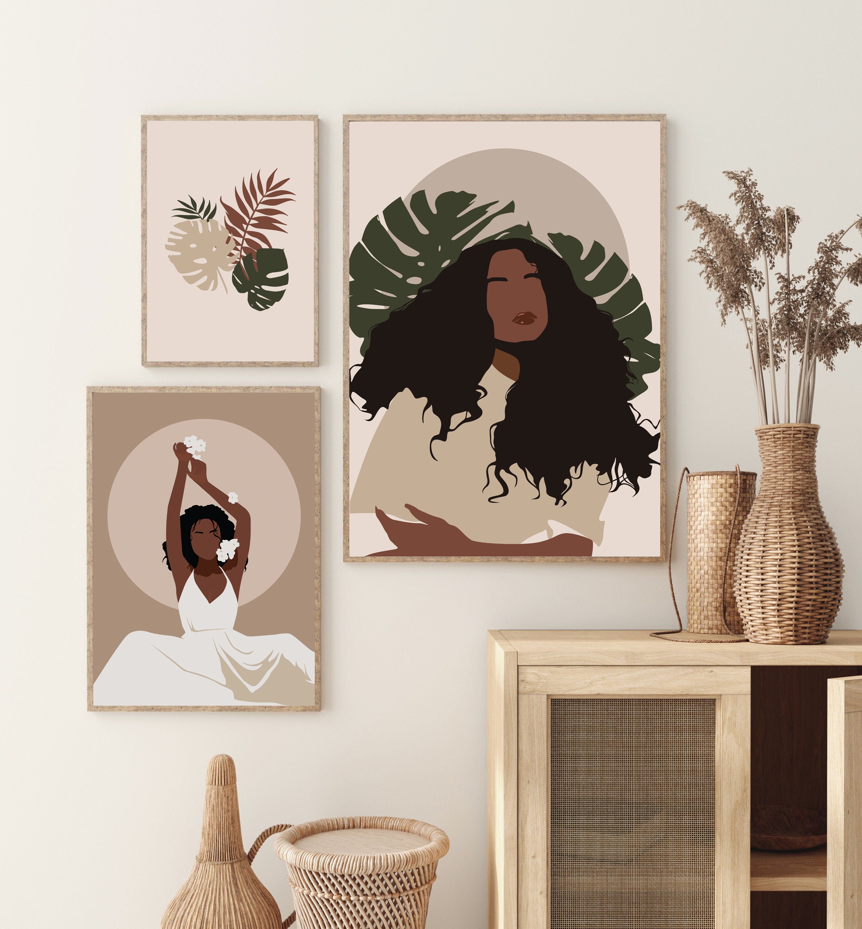 Set of 3 Prints, Boho Gallery Wall Set, Black Woman Print, African ...