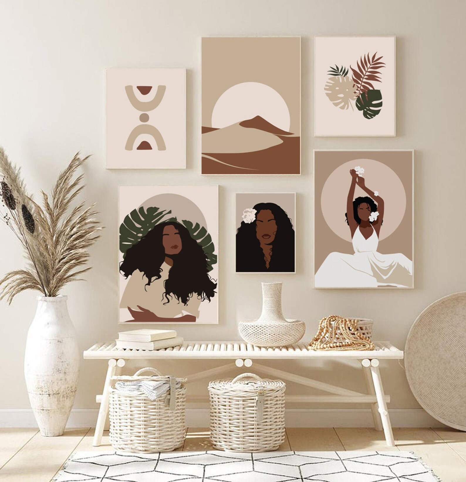 Boho gallery wall set of 6 African American wall art Black Etsy