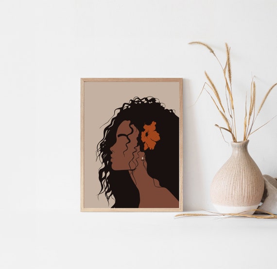 Black woman print, African american wall art, Flower Woman Art, Boho wall art, Printable wall art, Black girl art print, Boho print