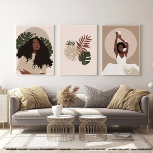Set of 3 Prints, Boho Gallery Wall Set, Black Woman Print, African ...