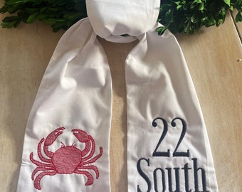 Monogrammed Wreath Sash, Personalized Wreath Sash, Embroidered Wreath Sash, Monogrammed Wreath, Crab Wreath Sash, Coastal, Hostess Gift,