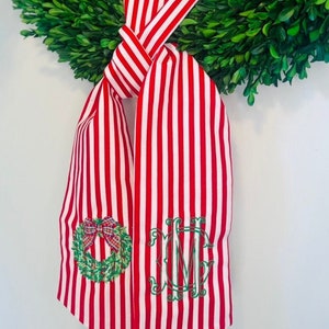 Monogrammed Christmas Wreath Sash, Christmas Personalized Red Sash, Embroidered Wreath Sash, Red Striped Christmas Sash, Christmas Wreath