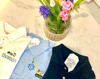 Boy Monogrammed Polo Shirt, Boy Dress Shirt, Boy Personalized Polo Shirt, Boy Button Down,
