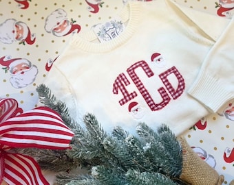 Christmas Monogrammed Knit Sweater | Personalized Sweater | Christmas Monogram Shirt | Child's Santa Sweater| Personalized Christmas Outfit