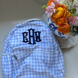 Monogrammed Child&#39;s Backpack, Personalized Backpack, Embroidered School Backpack, Applique Monogrammed Backpack, Gingham Child Backpack