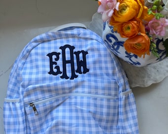 Monogrammed Child's Backpack, Personalized Backpack, Embroidered School Backpack, Applique Monogrammed Backpack, Gingham Child Backpack