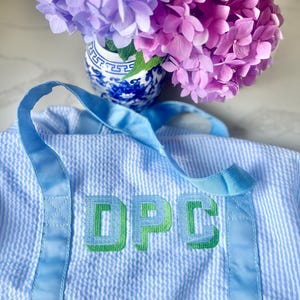 Monogrammed Seersucker Duffel Bag, Personalized Child&#39;s Duffel Bag, Embroidered Duffel, Monogrammed Duffel, Child Duffel, Ballet Duffel Bag