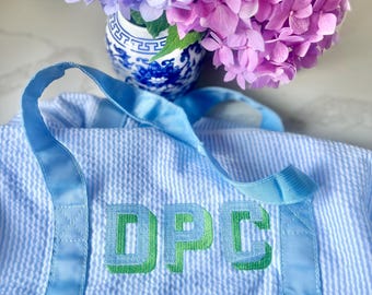 Monogrammerad Seersucker-duffelväska, Personlig barnduffelväska, Broderad duffelväska, Monogrammerad duffelväska, Barnduffelväska, Balettduffelväska