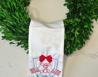 Monogrammed Patriotic Flag Wreath Sash, Personalized Patriotic Wreath Sash, Embroidered Patriotic Wreath Sash, Monogrammed Flag Wreath Sash