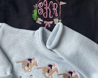 Rollneck Monogrammed Knit Sweater | Child&#39;s Personalized Sweater | Baby Gift | Back to School | Long Sleeve Embroidered Pullover