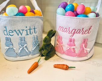 Personalized Easter Basket, Monogrammed Easter Basket, Embroidered Gingham Easter Basket, Monogrammed Preppy Seersucker Easter Basket