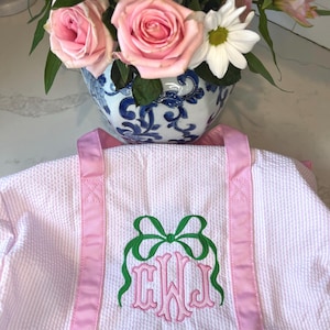 Monogrammed Seersucker Duffle Bag, Personalized Child&#39;s Duffle Bag, Embroidered Duffle, Monogrammed Duffle, Child Duffle, Ballet Duffle Bag