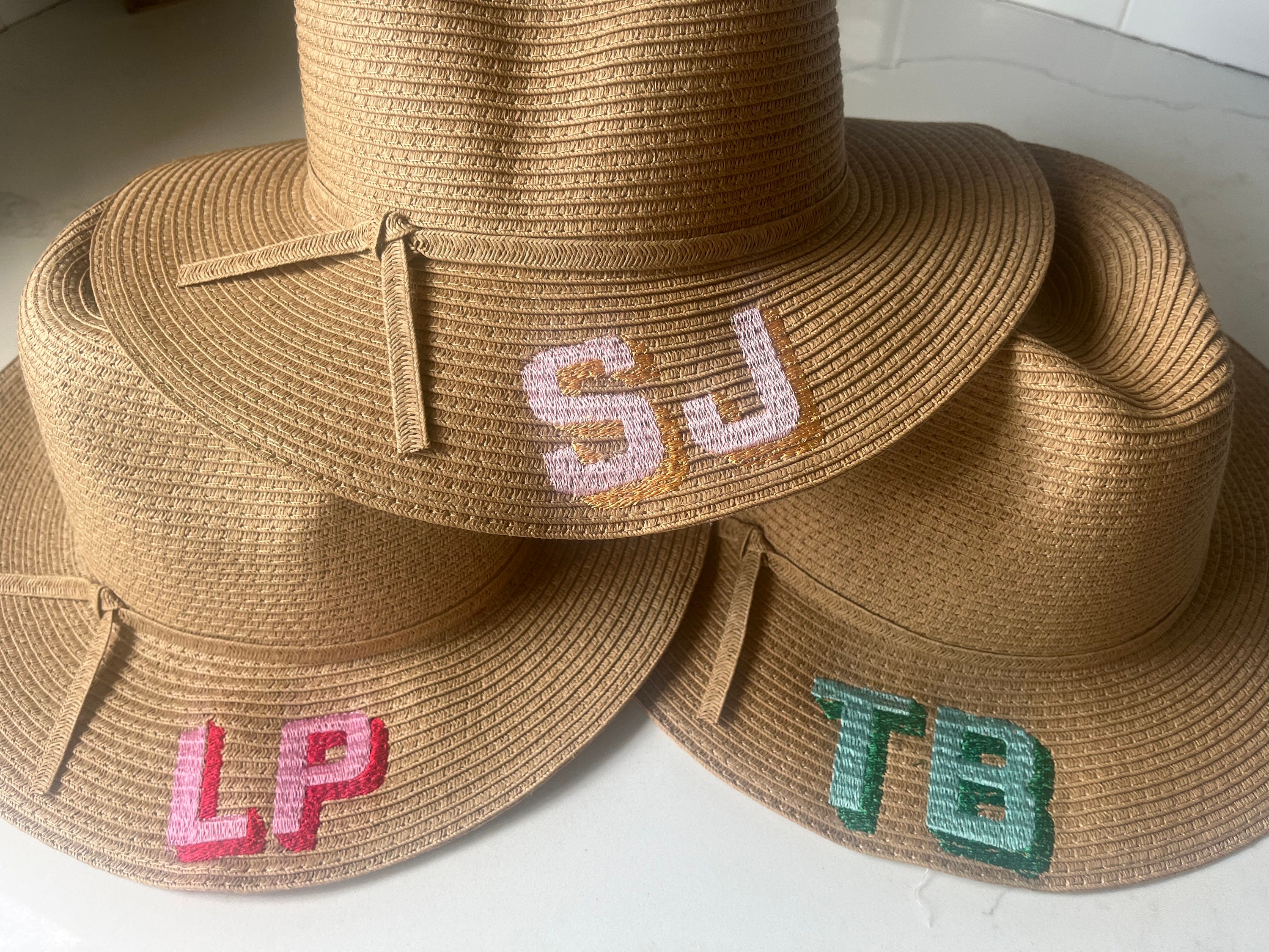 Free Shipping Personalised Embroidered Boater Hat Summer Hat - Wide Brim  Summer Hat Embroidery Custom Monogram Straw Fedora Hat - AliExpress