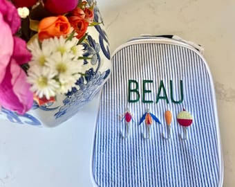 Monogrammed Seersucker Lunch Box, Personalized Child's Lunch Box, Embroidered School Lunch Box, Applique Insulated Lunch Bag, Seersucker Bag